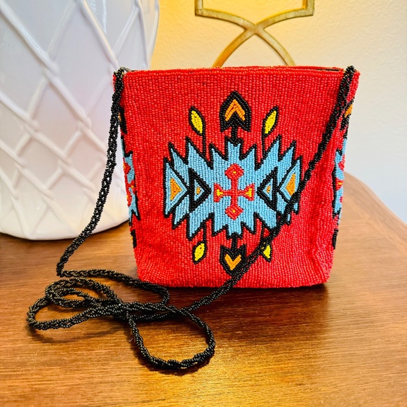 VTG Beaded Native American Southwestern Tribal Style Purse Crossbody Handbag Red - Picture 4 of 6